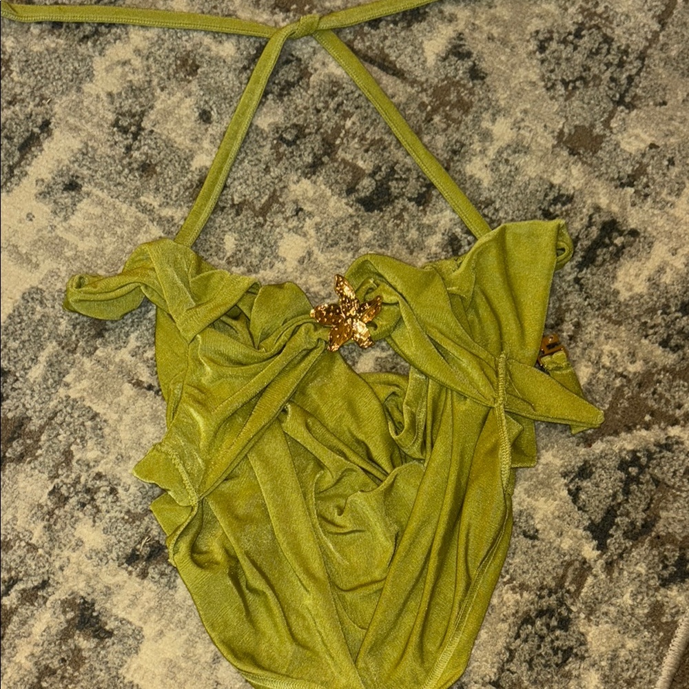 Green Halter Swimsuit with Gold Accent